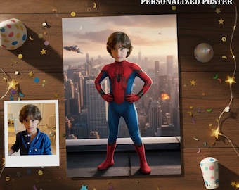 Superhero Personalized Portrait, Custom Portrait from Photo, Digital Download Wall Art