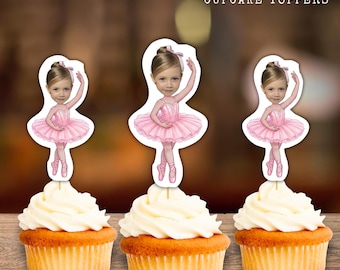 Ballerina Personalized Face Cupcake Toppers, Custom Birthday Party Decor