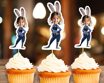 Zootopia Personalized Face Cupcake Toppers, Birthday Party Decor