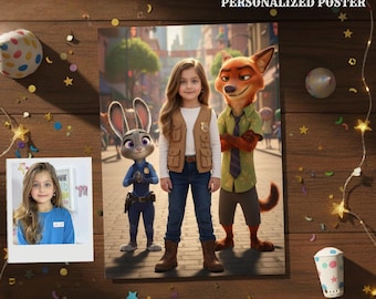 Póster personalizado de Zootopia, retrato personalizado a partir de una foto, impresión digital