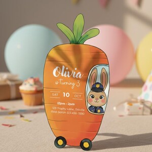 Zootopia Birthday Invitation, Bunny Police Car Theme, Canva Editable Template image 2