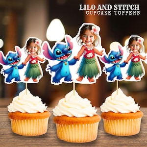 Personalized Lilo and Stitch Cupcake Toppers: Hawaiian Birthday Party Decor (PDF File)