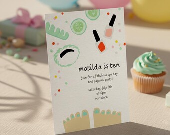 Spa jama Birthday Invitation, Girls Spa Party Invite, Glam Sleepover, Editable Canva Template