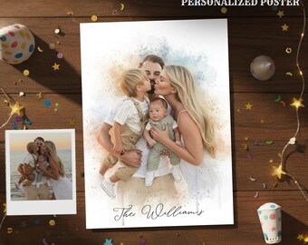 Custom Watercolor Family Portrait Rrom a Photo, Custom Hand-Drawn Painting From a Photo, Personalized Mom and Dad Gift, Gift From Daughter
