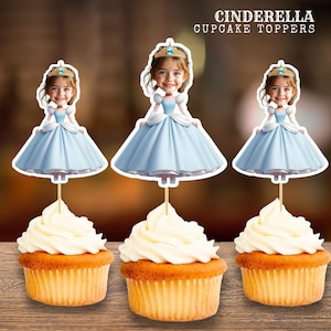 Adorno para cupcakes de cumpleaños de Cenicienta / Decoración para fiesta de princesas / Archivo digital personalizado