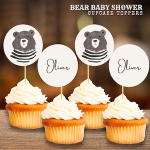 Bearbeitbare Teddybär Cupcake Toppers: Junge Babyparty & 1.Geburtstag (PDF-Datei)