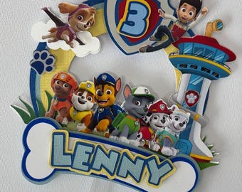 Puppy Patrol custom cardstock cake topper