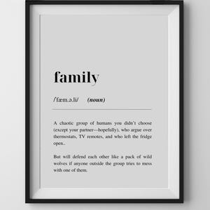 Family Definition Wall Art – Minimalist Printable Family Quote, Digital Download Typography Print, Modern Home Decor Gift