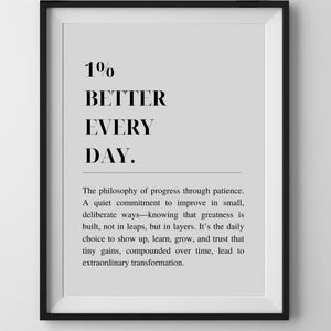 1% Better Every Day Motivational Wall Art - Office Printable Quote - Digital Download Positive Affirmation Poster - Home Office Decor