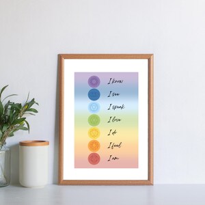 7 Chakras Poster, Seven Chakra Affirmation, Spiritual Decor, Yoga Studio Decor Gift, Boho Home Decor, Positive Affirmation, DIGITAL DOWNLOAD