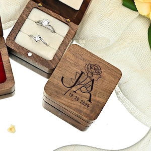 Custom Wooden Wedding Ceremony Ring Box,Personalized Engagement Ring box,Anniversary Gift,Wedding Gift,Engrave Ring Box,Proposal Ring Box