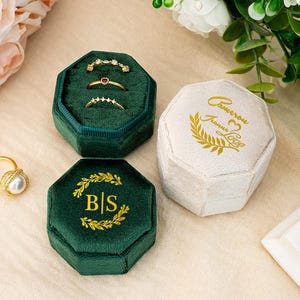 Wedding Ring Box,Three Slots Personalized Velvet Ring Box,Engagement Ring Box,Engagement Gift,Proposal Ring Box,Anniversary Gifts