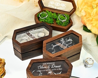Custom Wooden Wedding Ceremony Ring Box with Acrylic Cover,Personalized Engraved Engagement Ring Box,Wedding Ring box,Bridal Gift For Her