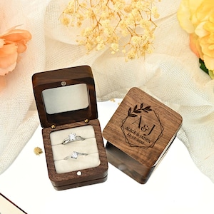 Personalized Engraving Wooden Ring Box,Proposal Engagement Ring Box with Name,Wedding Ring Bearer,Engrave Ring Box,Anniversary Gift