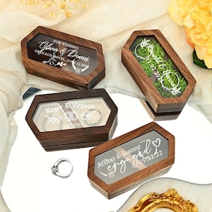 Custom Wooden Wedding Ceremony Ring Box with Acrylic Cover,Personalized Engraved Engagement Ring Box,Wedding Ring box,Bridal Gift For Her