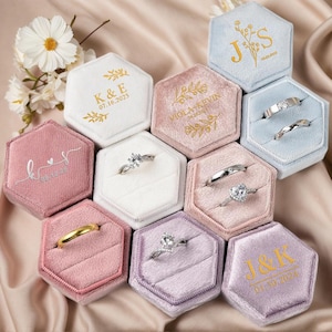 Personalized Velvet Ring Box, Wedding Gift, Triple Slot Wedding Ring Box, Anniversary Gift, Engagement Ring Box, Proposal Ring Bearer