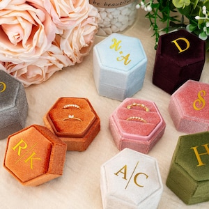 Personalized Velvet Ring Box,Wedding Gift,Triple Slot Wedding Ring Box,Engagement Ring Box,Proposal Ring Bearer,Anniversary Gift,Unique Gift