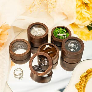 Custom Wooden Wedding Ceremony Round Ring Box,Personalized Engraved Engagement Proposal Holder,Clear Acrylic Cover,Bridal Gift For Her