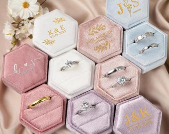 Scatola per anelli in velluto personalizzata, regalo di nozze, scatola per anelli di nozze con tripla fessura, scatola per anelli di fidanzamento, regalo di anniversario, portafedi per proposta di matrimonio