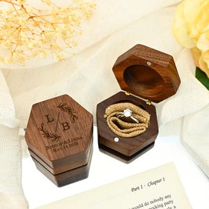 Engraved Wood Ring Bearer Box for Wedding Ceremony,Hexagon Wooden ring box for wedding Ceremony,Anniversary Gift,Wedding band holder