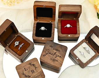 Vorschlag Verlobungsring Box mit Name, personalisierte Gravur Holzring Box, Jubiläumsgeschenk, Hochzeit Ring Träger, gravieren Ring Box