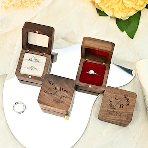 Caja de madera para anillos con grabado personalizado, caja de madera grabada para bodas, regalo de aniversario, caja para anillos grabada.