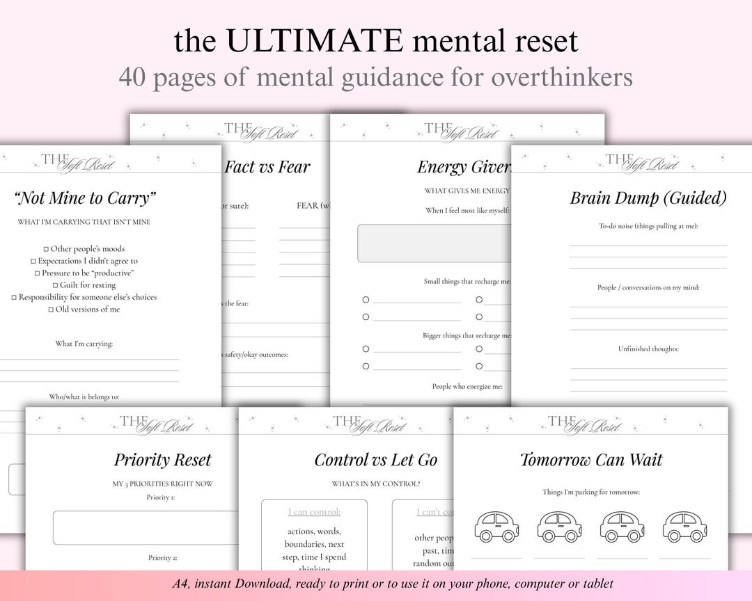 Soft Reset Journal Printable for Overthinking | Anxiety Relief Workbook ...