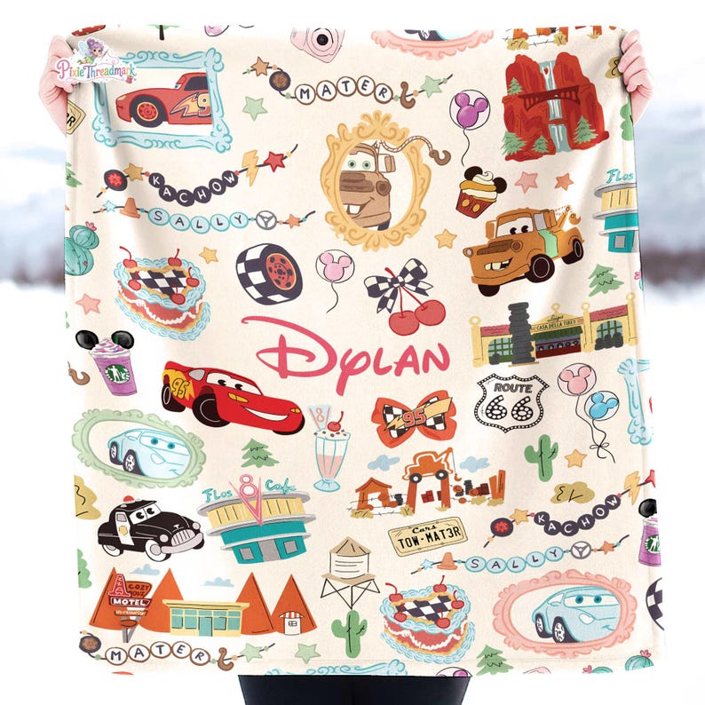 Personalized Coquette Bows Cars Blanket, Lightning McQueen Blanket, Cars Blanket, Baby Boy Blanket image 2