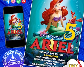 Little Mermaid Invitation Little Mermaid Birthday Invitation Ariel Party Little Mermaid Watercolor Invitation Ariel Editable Invitation