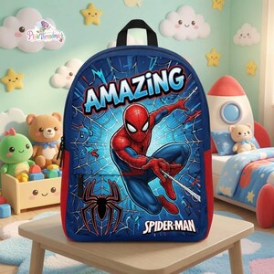 Amazing Spider-man Backpack: Kids Superhero School Bag, Superhero Back To School Backpack, Retro Spiderman Back to School Gift image 2
