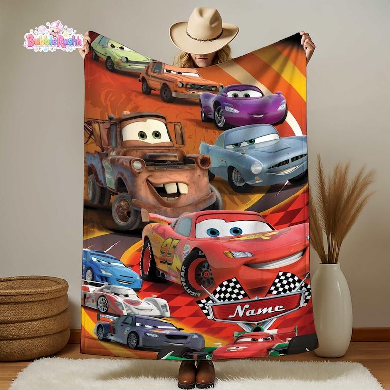 Personalized Cars Movie Blanket, Cars Land Blanket, Lightning Mcqueen Blanket, Doc Hudson Tow Mater Blanket, Cars Birthday Gifts Blanket image 1