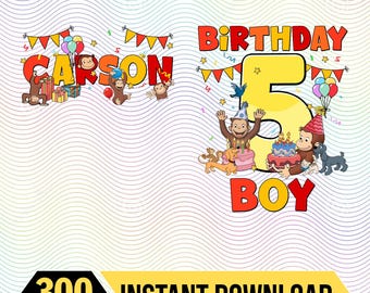 Personalized Curious George Birthday PNG, Custom name Curious George Birthday PNG, Birthday Boy, Family Birthday Party, Digital Download