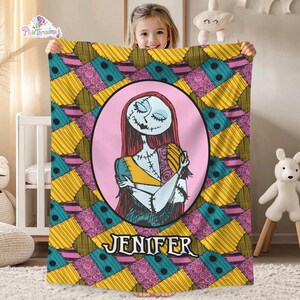 Personalized Sally The Nightmare Before Christmas Blanket, Custom Name Blanket, Nightmare Christmas Blanket, Halloween Christmas Gifts image 2