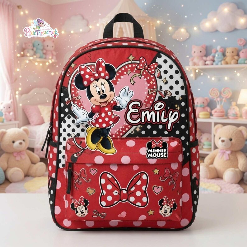 Custom Name Cute Minnie Mouse Backpack, Disneyland Back To School Bag, Kids Cartoon Backpack, Back To School, Gift For Kids Girls afbeelding 3