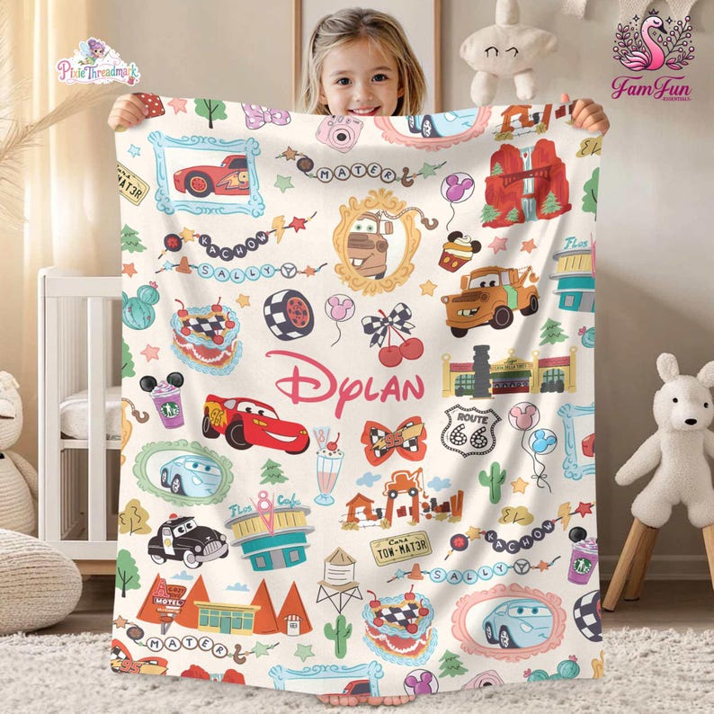 Personalized Coquette Bows Cars Blanket, Lightning McQueen Blanket, Cars Blanket, Baby Boy Blanket image 3