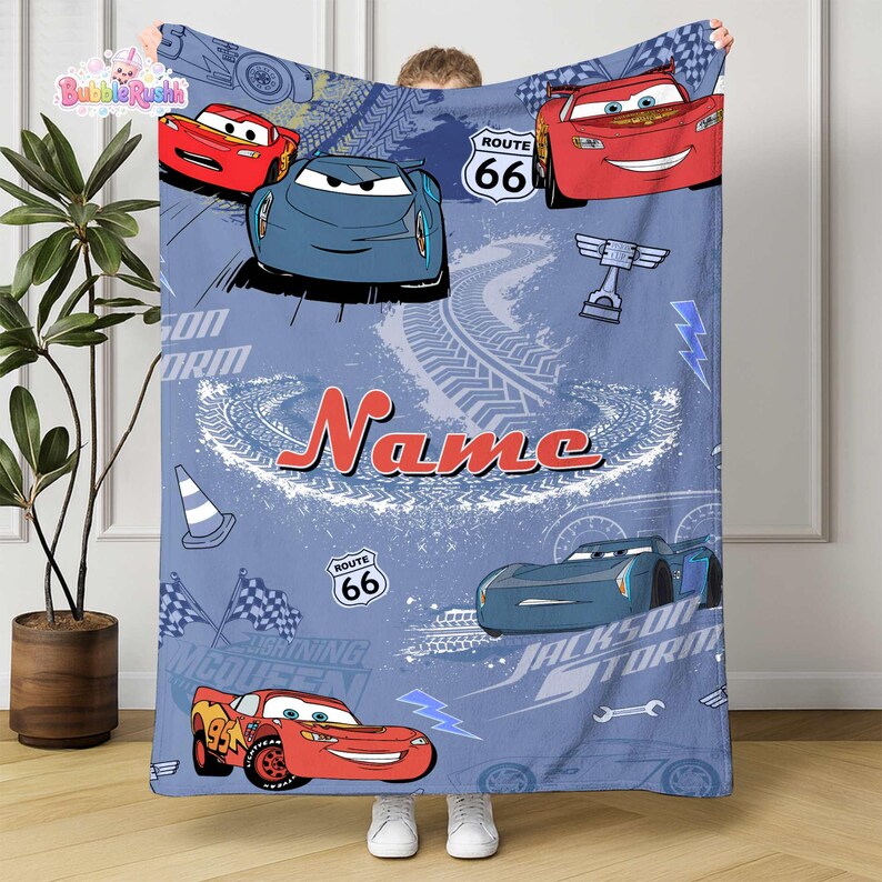 Custom Name Cars Movie Blanket, Lightning McQueen Blanket, Cars Land Blanket, Birthday Boy Gifts Fleece Blanket image 2