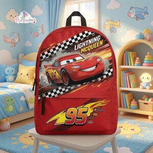 DisneyCars Lightning McQueen Backpack, Disneyland Cartoon Backpack, Back to School Bag, Pixar Cartoon Bag, Kids Backpack image 1