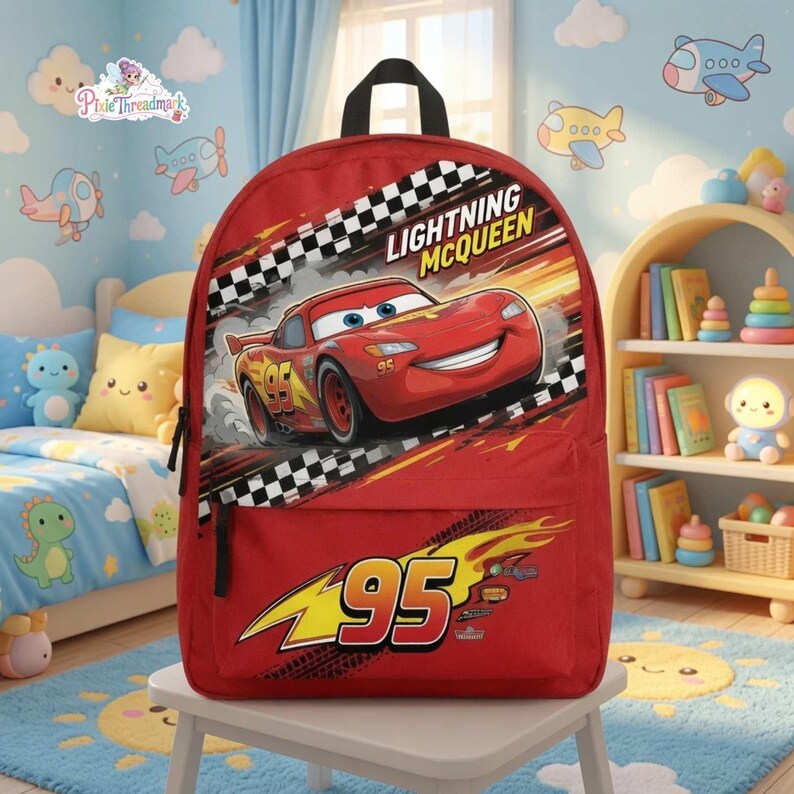 DisneyCars Lightning McQueen Backpack, Disneyland Cartoon Backpack, Back to School Bag, Pixar Cartoon Bag, Kids Backpack image 1