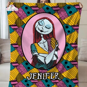 Personalized Sally The Nightmare Before Christmas Blanket, Custom Name Blanket, Nightmare Christmas Blanket, Halloween Christmas Gifts image 1