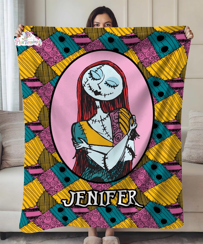Personalized Sally The Nightmare Before Christmas Blanket, Custom Name Blanket, Nightmare Christmas Blanket, Halloween Christmas Gifts image 1