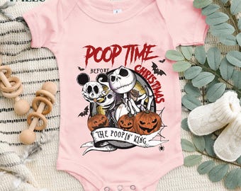 Poop Time Before Christmas, Funny Jack Skellington Halloween Baby Bodysuit, Halloween Baby Outfits, Spooky Season Gifts, Baby Shower Gifts
