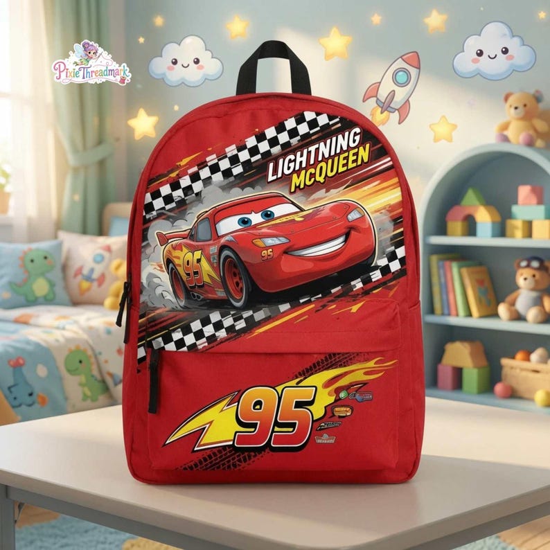 DisneyCars Lightning McQueen Backpack, Disneyland Cartoon Backpack, Back to School Bag, Pixar Cartoon Bag, Kids Backpack image 2