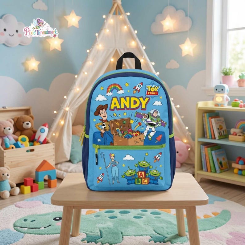 Personalized Toy Story Backpack, Custom Name Cartoon Back To School Backpack, Disneyland Toy Story Woody Buzz Backpack for Kids image 3