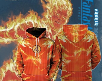 The Fantastic Four Human Torch All Over Print Hoodie, Fantastic Four First Steps Shirt, The Human Torch Cosplay Costume, Halloween Gifts