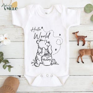 Winnie the Pooh Hello World Baby Bodysuit, Pooh Bear Baby Youth Toddler T-shirt, Kid Clothing Gift, Newborn Baby Outfit