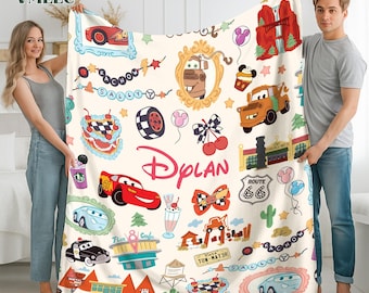 Personalized Coquette Bows Cars Blanket, Lightning McQueen Blanket, Cars Blanket, Baby Boy Blanket