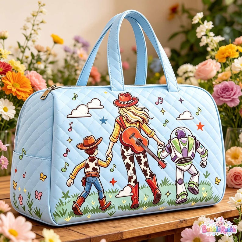 Toy Story 5 Family Travel Duffel Bag, Toy Story 5, Cute Baby Reveal, Cowgirl Woody Buzz Friend Bag, Cartoon Adventure, Family Vacation Gift image 3