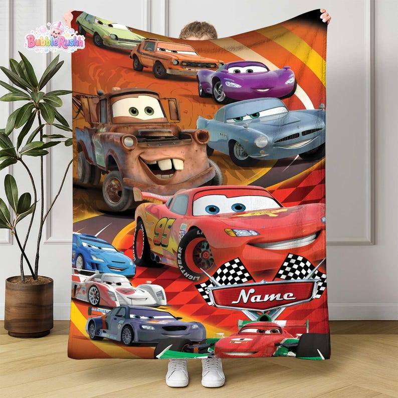 Personalized Cars Movie Blanket, Cars Land Blanket, Lightning Mcqueen Blanket, Doc Hudson Tow Mater Blanket, Cars Birthday Gifts Blanket image 2