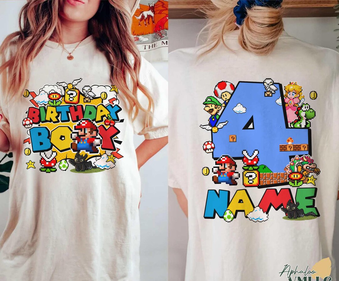 Mario Custom Design Personalized Super Mario Birthday Shirt, Custom Pixel Super Mario ...