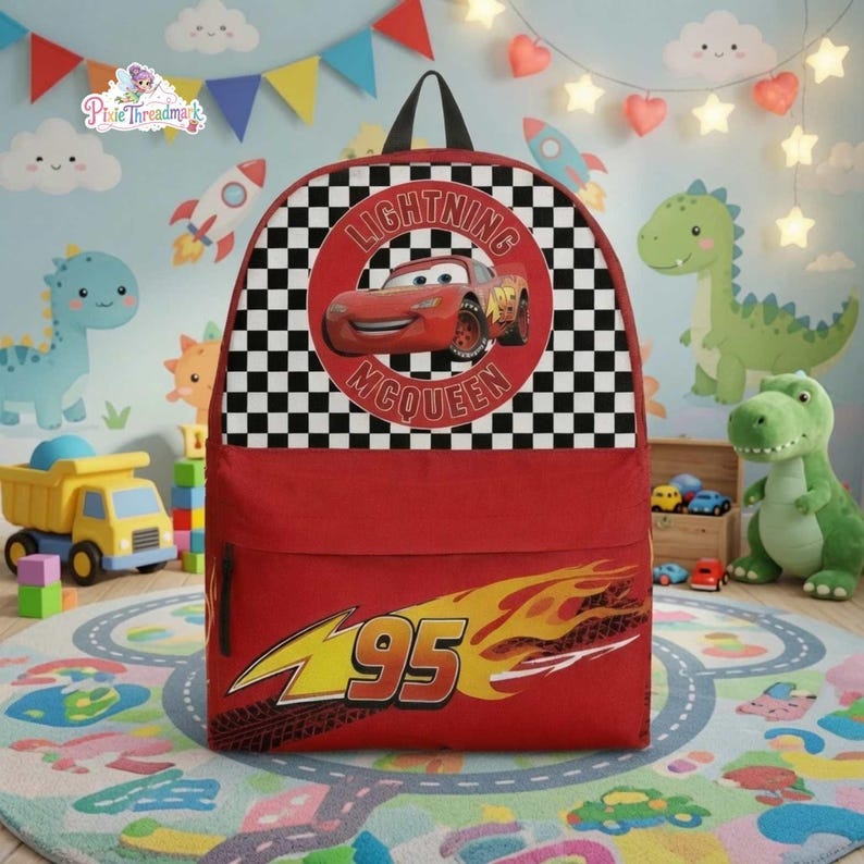Lightning McQueen Cars Backpack, DisneyCars Backpack, Back to School Bag, Disneyland Pixar Cartoon Bag, Kids Backpack image 1